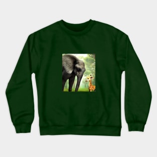 Stunning Digital Art Animal Prints: Baby Elephant and Giraffe" Crewneck Sweatshirt